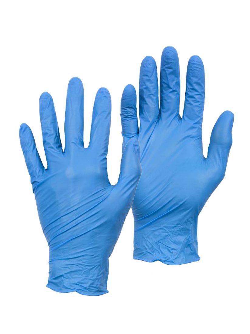 Blue nitrile gloves, size XL, powder-free, latex-free, suitable for food handling and allergy protection, 100 gloves per box.